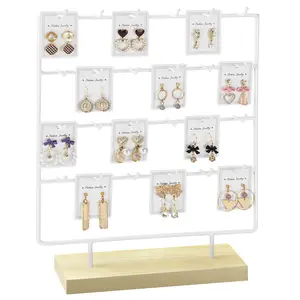 Earring Holder Organizer Earring Display Stands Jewelry Display Wooden Base for Necklaces Rings Bracelets 4 Tier 24 Hooks White