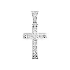 Men's Or Woman's Christian Criss Cross Pendant 925 Sterling Silver 1.86 Ct Round CZ Stone Religious Pendant For Gift