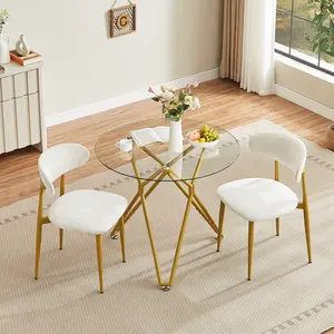 Set of 2 dining chairs, modern kitchen chairs with soft padding, farmhouse restaurant chairs with curved backrests and metal legs, for dining rooms and kitchens, White and Gold.