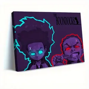 The Boondocks Anime Poster Canvas Wall Art Official Characters Neon Blue Red Accents Living Room Bedroom Decor Perfect Gift Anime Fans Artistic Photo Print Ornaments Decoration