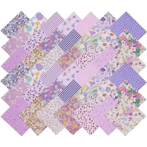 42Pcs Purple Charm Pack Fabric, Charm Packs for Quilting 5 inch, Cotton Fabric Squares 5x5 for Quilting, Sewing, Patchwork Quilt, Bags, Crafts, and Home Decor