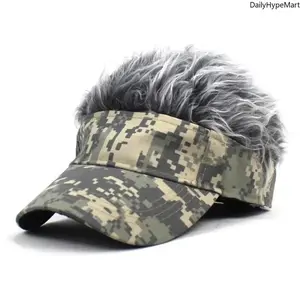 Viral Baseball Cap with Built-In Fake Hair - Camo Hip Hop Style, Suitable for Daily Fashion Accessory Use