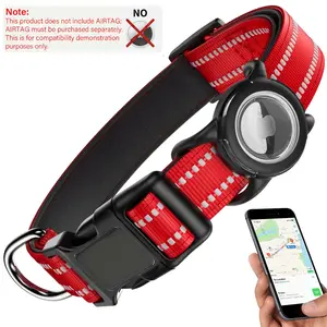 Airtag Dog Collar with Waterproof AirTag Case, Reflective Soft Padded & Safety Air Tag Pet Collar Adjustable for Large Dogs, Medium-sized Dogs, Puppy