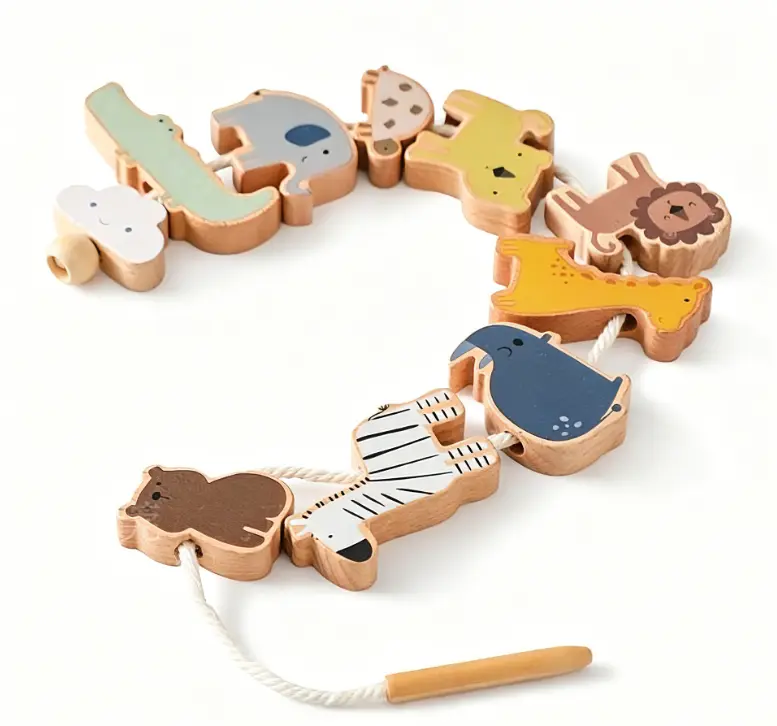 Wooden Cheese Threading Toy Baby Early Education Educational Threading Toy Children's Hand-Eye Coordination Hands-on Toy
