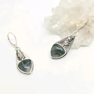 Jen's Jewels Moss Agate and Sterling Silver Earrings, Nature inspired Jewelry, Moss Agate Earrings
