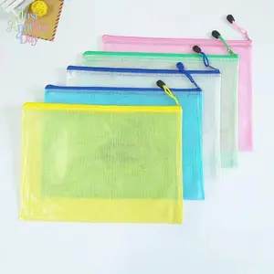 10-Pack A4 PVC mesh zipper pouches feature transparent waterproof surface and vibrant colorful grid design. Equipped with smooth zippers for easy opening, these lightweight file bags work great as practical organizers for documents