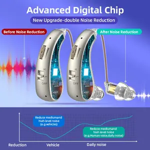 2Pcs Rechargeable Hearing Aids with Noise Reduction, In-Ear Amplifier Earphones for Adults, Khaki Color, Indoor Outdoor Use