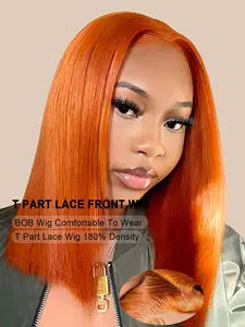 T Part Design BOB Wig Human Hair Orange Ginger Bob Lace Front Wigs Human Hair 13x4x1 HD Lace Frontal 180% Density Orange Bob Wig Human Hair Straight Texture Short Bob Wigs for Women Seamless Blend Sleek And Polished Appearance #350