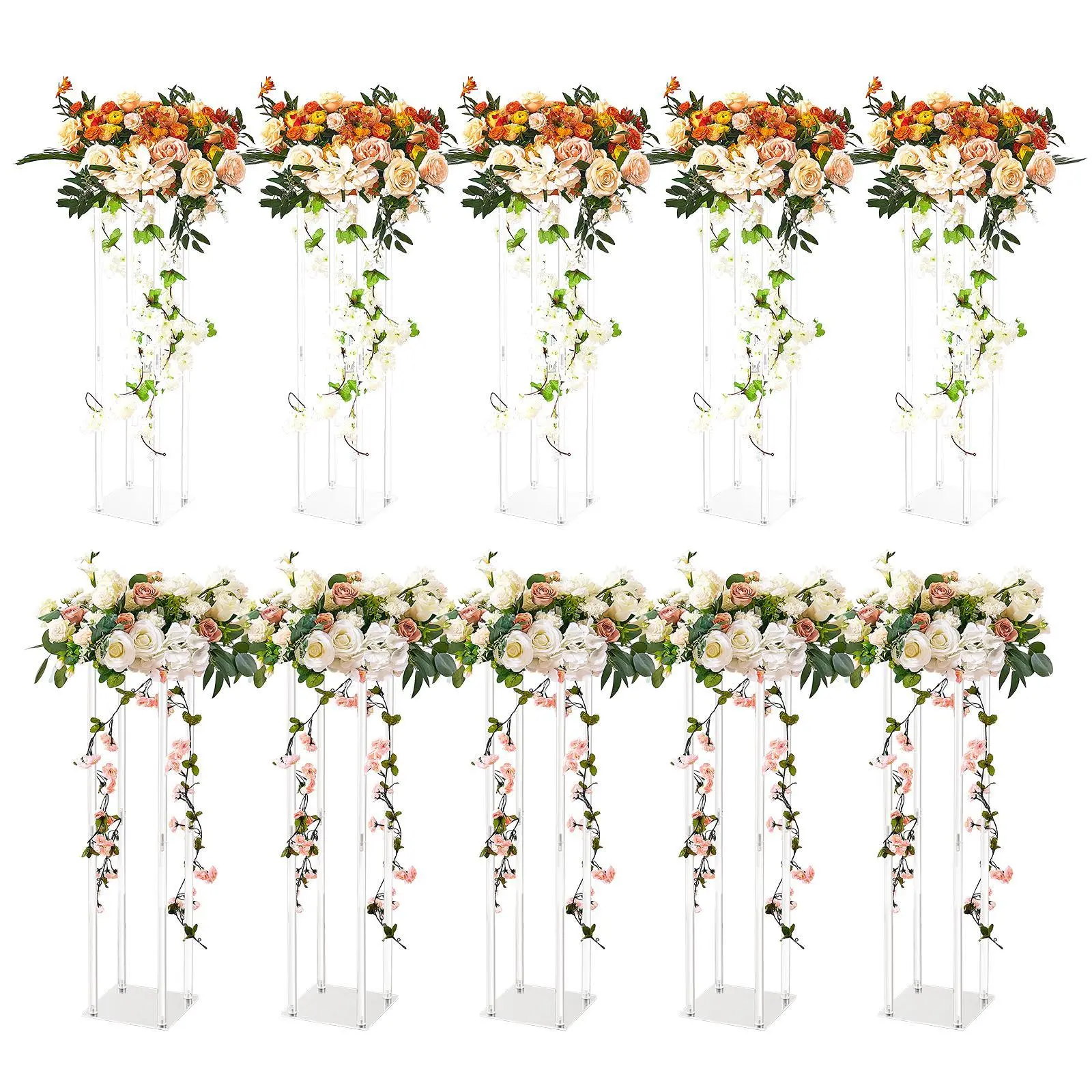 VEVOR 23.6in High Transparent Round Acrylic Vase Column Frame, Classic Wedding Flower Stand with Acrylic Laminate, Geometric Centerpiece Rack for T-Stage Events, Household Decor Frames for Decorative Flowers Ornaments