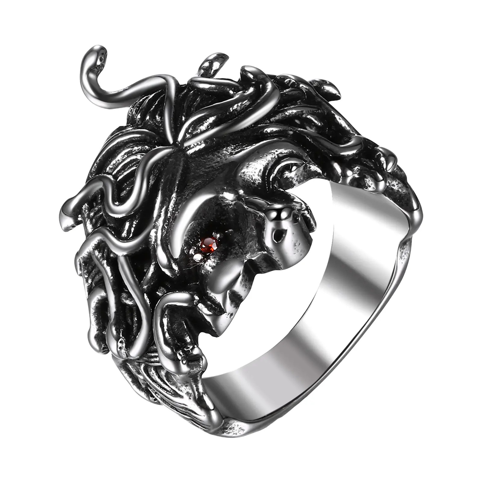 OIDEA Gothic Vintage Dark Aesthetic Grunge Retro Ring - Unisex Hypoallergenic Stainless Steel Silver Witchy Jewelry, Metal-Coated Ancient Greek Gorgon Snake Motif Punk Adult Gift, Dark Aesthetic Rings summerwins,summerwins