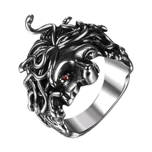 Medusa Gothic Vintage Ring: Men Women Punk Stainless Steel Ancient Greek Myth Jewelry Gorgon Retro Snake Rings Gift
