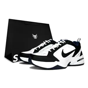 Nike Air Monarch 4 White Navy Sneakers – Unisex Retro Dad Shoes with Sparkle Accents Verifiable, with credentials and supporting global authentication
