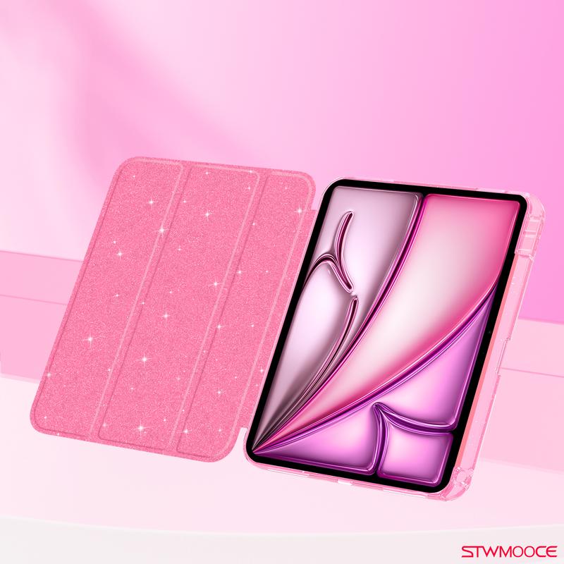 STWMOOCE Pink Glitter Sparkly Clear Back Protective Casing for 10.2-inch iPad 7/8/9th, 11-inch iPad A16 10.9-inch 10th Air4/5th M2/M3 12.9-inch Pro 3/4/5/6th gen, 11/13-inch Pro M4/M5 Tablet Cover Protection