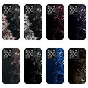 Gothic Baroque Swirl Phone Case Set, Dark Purple/Pink/Black Ornate Floral Art Cover For iPhone 11 12 13 14 15 16 17 Pro Max For Samsung S26 S25 S24 S23 S22-Gift For Her/Him