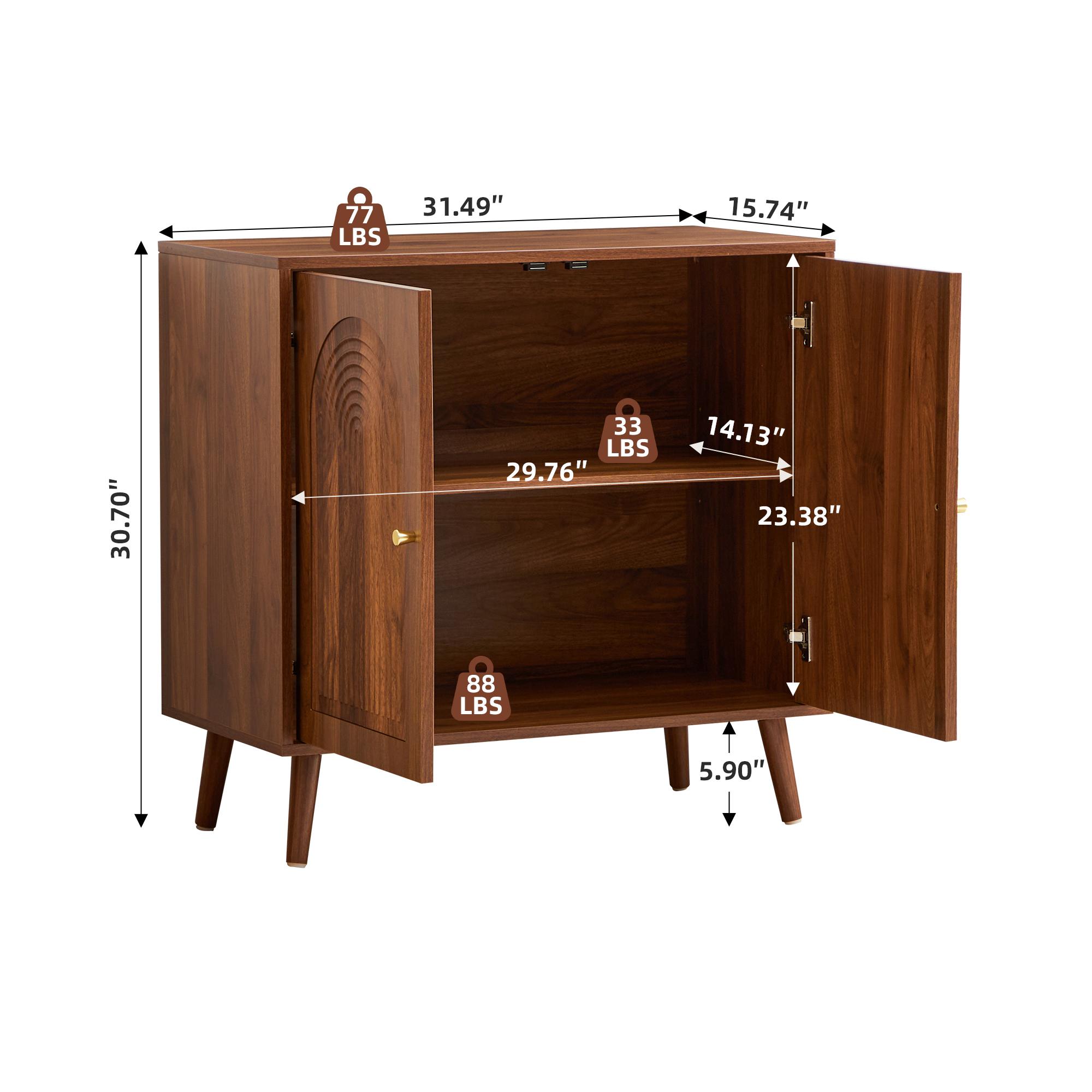 Giratree 31.5" Accent Storage Cabinet, Arched Fluted 2-Door Sideboard | Seamless arched fluted doors, adjustable shelf, soft-close hinges, tapered solid wood legs for versatile room storage