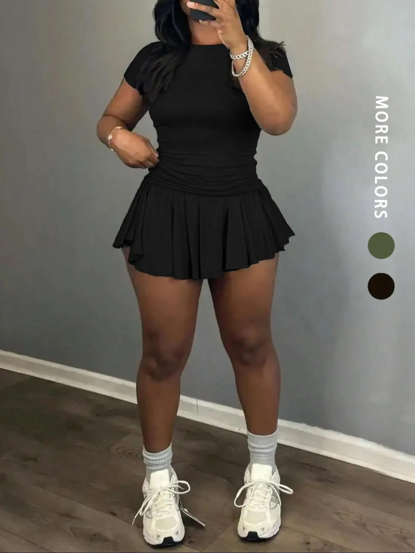 Women's High-Waisted Short-sleeved Top & 2-in-1 Anti-exposure Athletic Skort, Solid Ruched Tennis Skirt for Running, Badminton, Yoga & Fitness, Athletic Yoga Set