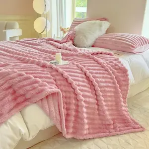 【Summer Deals】ROSEKIND Striped Blanket ,Anxiety Relief,Dupe- Ultra Soft Flannel Throw for Soft Girl Bedroom - Warm Sensorial Immersion Blanket for All-Season Home Decor - High-Texture Cozy Nap Blanket for Couch & Travel , Ideal for Bed ,Home Bedroom Decor