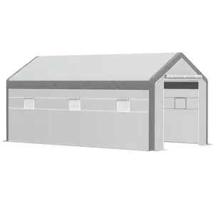 Outsunny 20' x 10' x 9' Walk-In Greenhouse, Outdoor Garden Warm Hot House with 6 Roll-up Windows, 2 Zippered Doors and Weather Cover, White