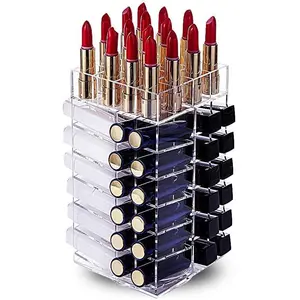 Lipstick Holder, Acrylic Rotating 64 Lipstick Organizer Spinning Lipgloss Holder with Removable Dividers