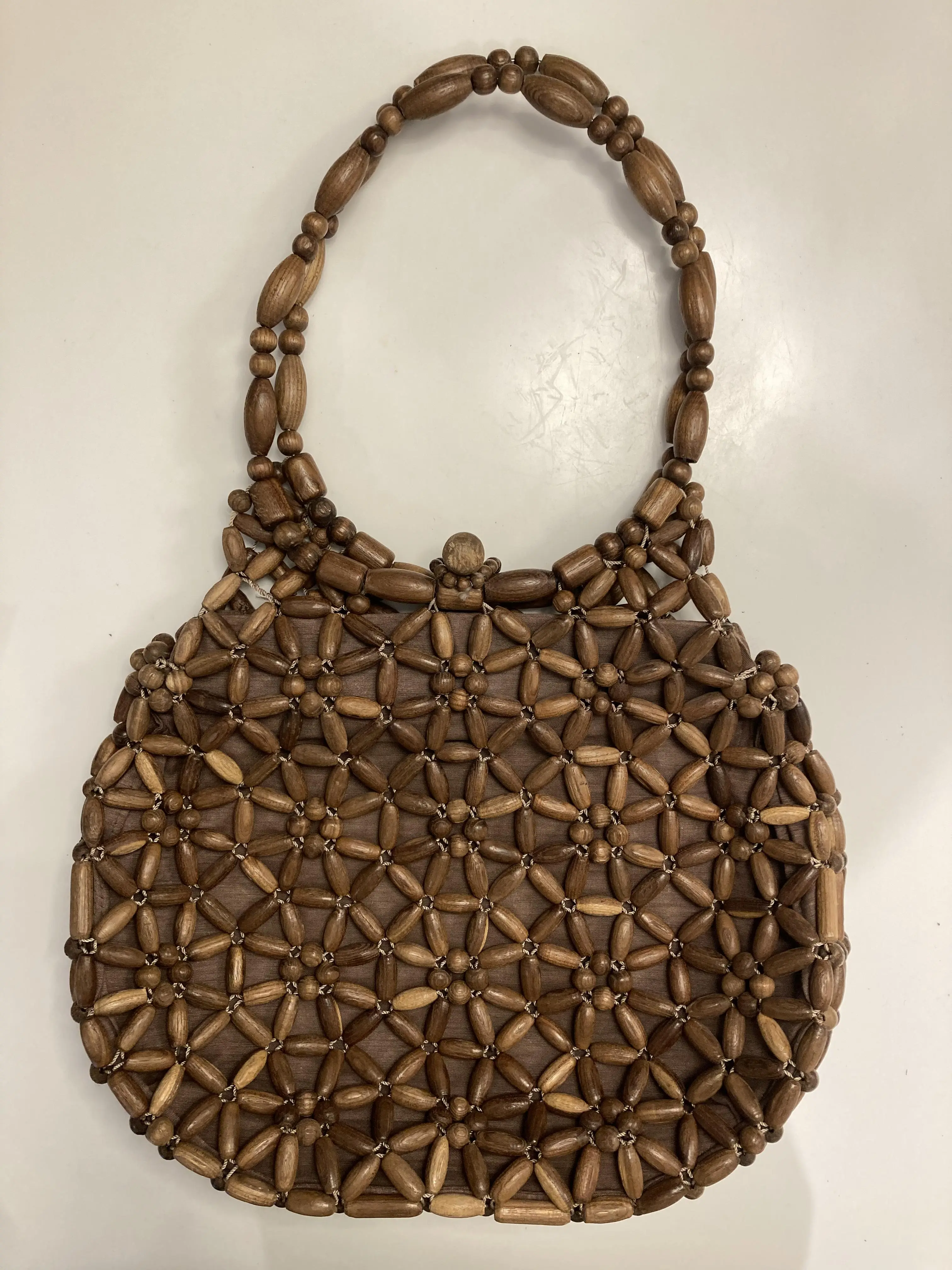 Wood bead vintage hand bag