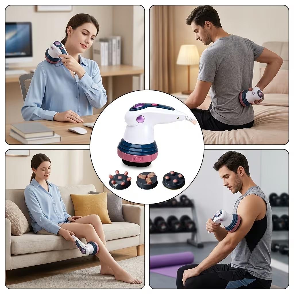 Compact Electric Handheld Massage Device 3 Speed Vibration Options 3 Detachable Massage Heads Adjustable Strength Portable Tool for Home Daily Usage