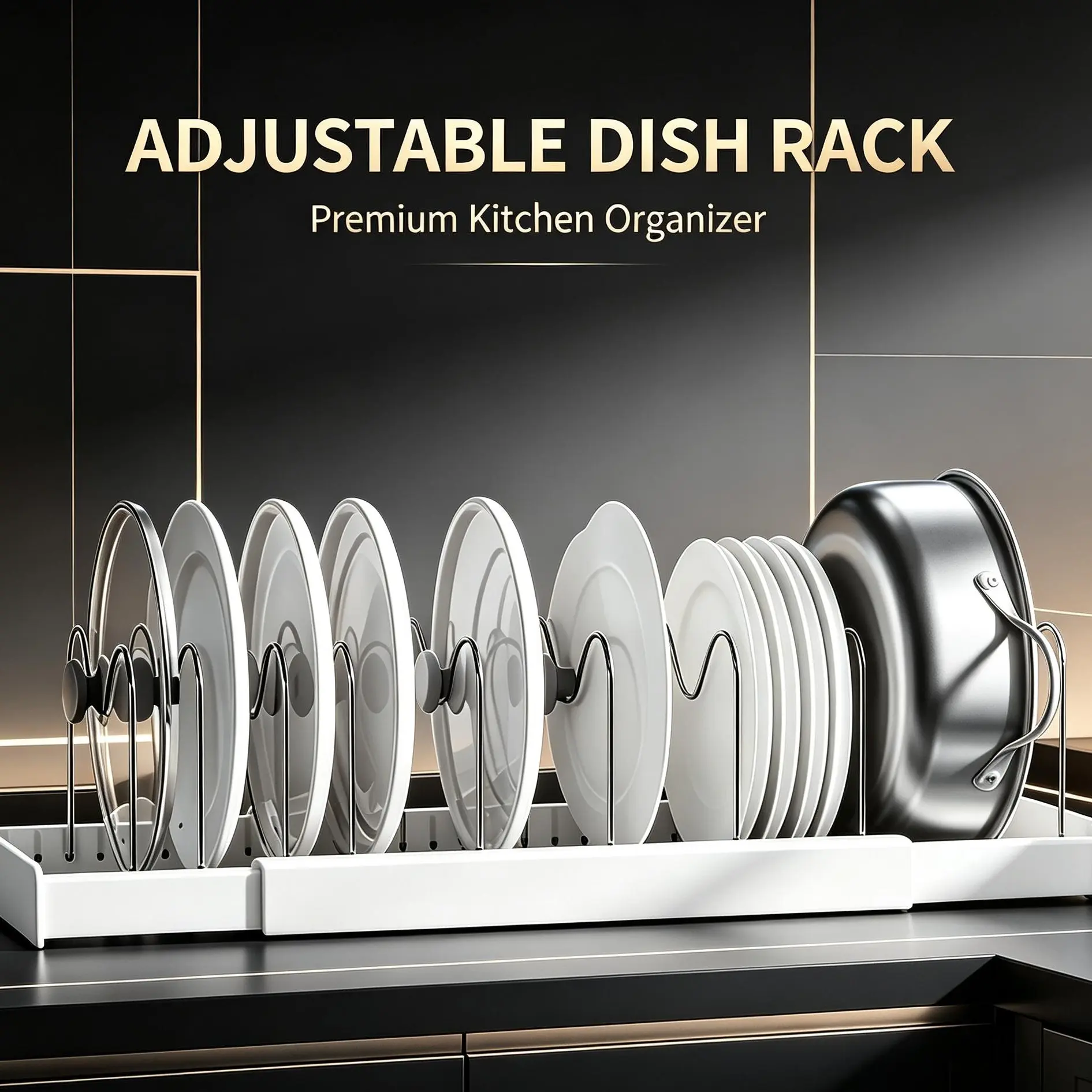 Pot Lid Organizer Rack for Cabinet & Countertop, 7 Adjustable Compartments for Pan Lids and Bakeware, Space Saving Kitchen Storage Holder, Ideal Black Friday & Christmas Gift.high quality