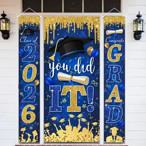 2026 Graduation Party Decorations, Blue Class of 2026 Congrats Grad Banner, Front Door Cover, Porch Sign, Wall Backdrop