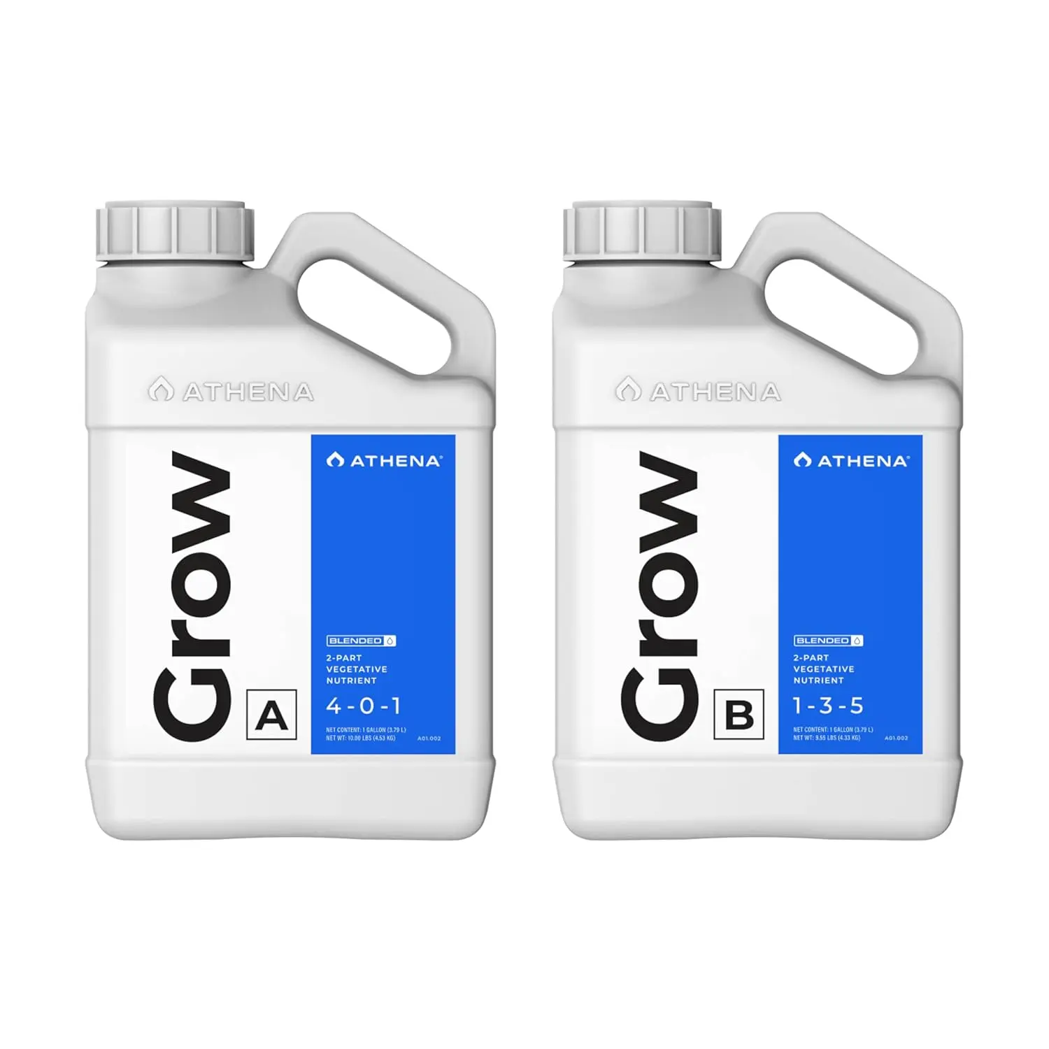 Athena Blended Grow A&B - 2 Part Vegetative Nutrient, Balanced Formula for Vigorous Plant Growth and Non-Flowering Plants | Vegetative Hydroponics Nutrient Solution – 1 Gallon | A 4-0-1 | B 1-3-5