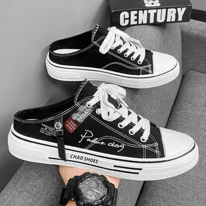 Summer Men's Canvas Shoes Half Slippers Fashion Casual Outdoor Sneakers Comfortable Breathable Men Vulcanized Shoes Zapatillas