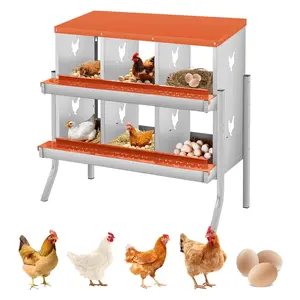 Garvee Easy Clean Galvanized Steel Chicken Nesting Box – 6 Compartments, Roll Away, Bracket Legs, Wall Mount, Ventilated, Red (6 Compartments)
