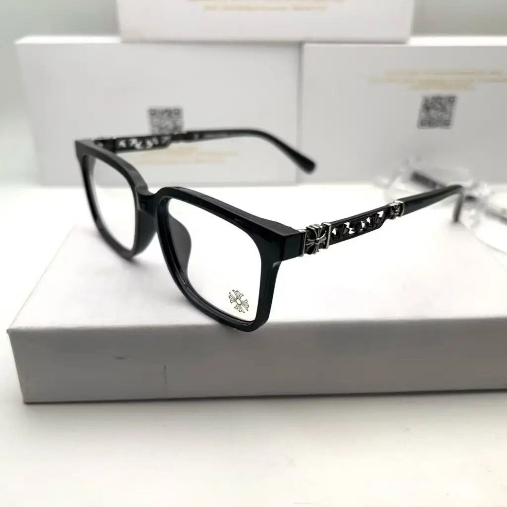 Chrome Hearts Black Glasses, Luxury Square Eyeglass Frames, Gothic Cross Decor Eyewear, Vintage Square Eyeglasses, Anti Blue Light, Unisex GiftChrome Hearts