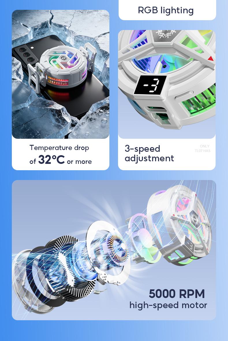 Yodevoe is a portable phone cooler featuring 15W fast cooling and AI intelligent cooling, capable of rapidly reducing phone temperature within 15 seconds. It also offers 100 adjustable cooling modes and three-color ambient lighting effects.