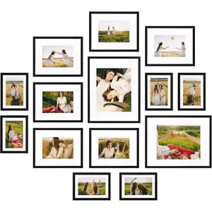 Gallery Frame Collage for Wall or Tabletop Display,14 Pack Black Picture Frames with Mat for Various Sizes Photos, Assorted Matted Frame Set Including Two 11x14, Six 8x10, Six 5x7 living room wall decor uv resistant fake flower Plant