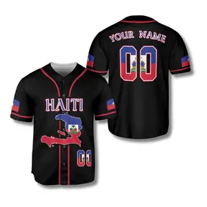 Personalized Haiti Baseball Jersey Shirt Black, Custom Name Number Back, Haitian Flag Sleeves