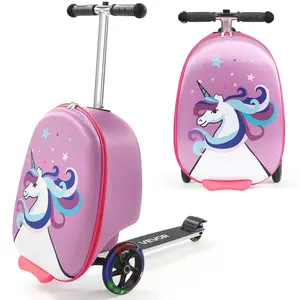 VEVOR Ride-on Luggage, Kids Scooter Suitcase with Flash PU Wheels, Adjustable Handle & TPR Non-Slip Grip, Foldable & Lightweight Scooter Luggage for Kids Aged 5+, Purple