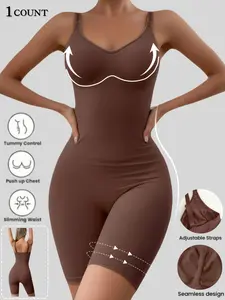 Women's Seamless High Waist Adjustable Straps Slimming Bodysuit, Workout Jumpsuit, Sleeveless Above the Knee Sportswear for Running Yoga All Seasons