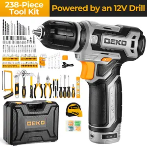 DEKO Home Mechanic Toolbox with 12V Power Cordless Drill Hand Repair Tools Sets Combo Kits Storage Organizer Drawer Case for Men