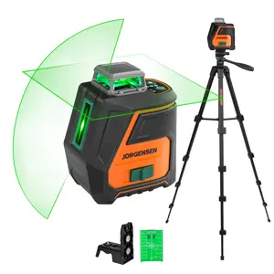 JORGENSEN 360° Laser Level with Tripod, 100 FT Rechargeable Self Leveling Cross Line Laser Leveler Tool with Magnetic Base, Wide Angle Green Laser Level for Picture Hanging, Floor Tile, Construction