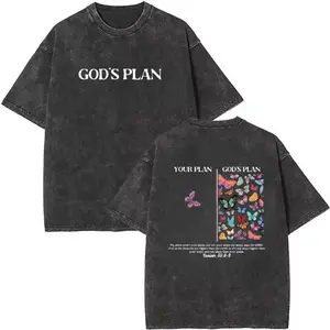 Men's Vintage Washed Cotton T-Shirt - Acid Wash Tie-Dye Print Short Sleeve featuring "God's Plan" scripture(Psalm 23:1) and "Hebrews 13:8," casual faith apparel,retro street style, Christmas
