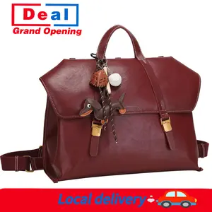 High Quality Vegan Leather 4-Way Convertible Bag with Free Dachshund Keychain Spacious for 15.6 Laptop Backpack Shoulder Crossbody Luggage US Local Shipping