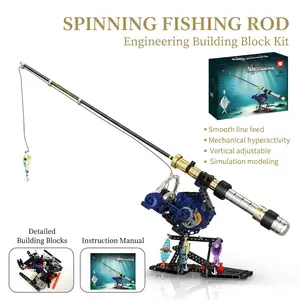 Spinning & Baitcasting Fishing Rod Building Blocks Toy, Mechanical Simulation Fishing Pole Model with Reel, Desktop Decompression Ornament, Cool Birthday Gift for Men Adults Boys