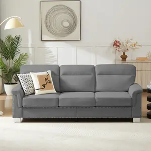 Eyisean 82" Modern Modular Sectional Couch with Snow-Fleece Fabric, 3-Seater Cozy Upholstered Cloud Sofa with Curved Armrests & Nailhead Trim, Comfy Deep Seat Couches for Living Room, Apartment