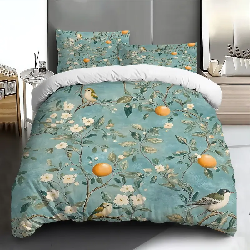 3pcs Vintage Floral Bird Embroidered Bedding Set Soft & Breathable - Includes Duvet Cover and Pillowcases, Bedding set king size Perfect for All Seasons, Machine Washable - Ideal Gift for Wedding Anniversary and Spring Home Decor