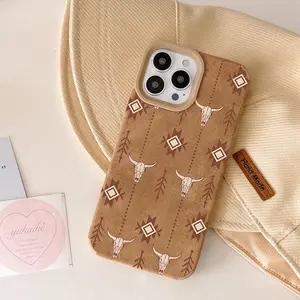 Vintage Western Elegant Phone Case for iPhone 17/16/15 Pro Max/14 Plus/13/12/11 Pro/Air| Suede-Like Texture + TPU, Anti-Scratch Drop Protection Soft Case