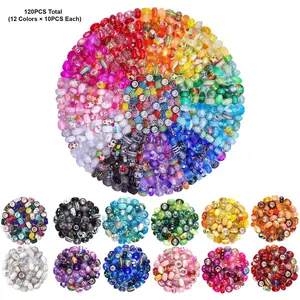 120pcs Large Hole European Beads Set, Assorted Colorful Lampwork Spacer Beads, DIY Jewelry Making, DIY Beading, Bracelets, Necklaces, Beadable Pen Making, Bead Kits For Bracelet Making, Craft Beads Kit