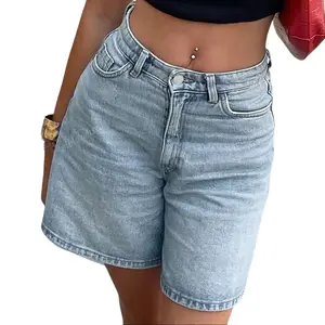 Washed Denim Jorts Y2K Street Vintage Slant Pockets Cat Whiskered Wide Leg Bermuda Jeans Daily Casual Comfy Summer Vacation Shorts For Women Fit Blue Womenswear Streetwear Fabric Bottom Loose Outfit Polyester Straight shorts women jean shorts Style Zipper