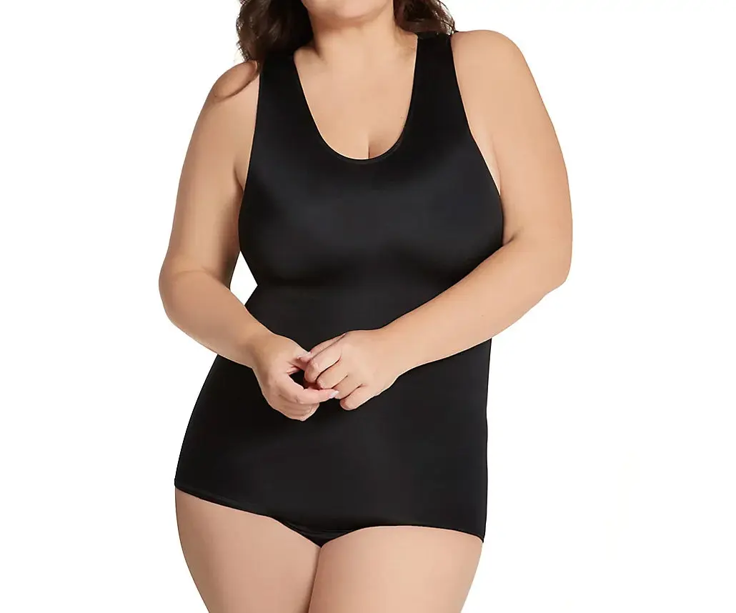 INSTANT FIGURE Plus Size Tank Bodysuit Shapewear WB4033C – Seamless Compression Tank Bodysuit for Women, Firm Tummy Control & Muffin-Top Smoothing, Scoop Neck with Wide Straps, High-Back Support, Snap Crotch, 4-Way Stretch Nylon Spandex, Made in USA