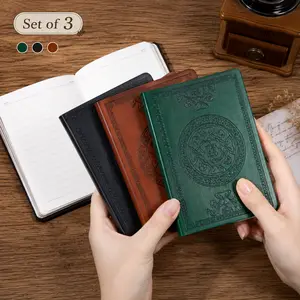 CAGIE 3 Pack Pocket Size Mini Journals Faux Leather Vintage Retro Notebook 4.1x5.7 Inch Thick Paper for Travel Bible Study Ritual Notes Gift Diary for Men and Women