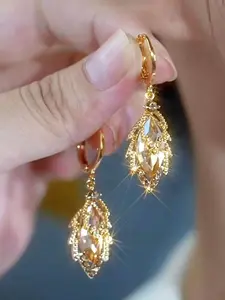 Elegant Faux Crystal Leaf Earrings, Teardrop Earrings, Fashionable and Delicate Design, Perfect for Any Occasion, Women's Jewelry Accessories, High Quality Earrings