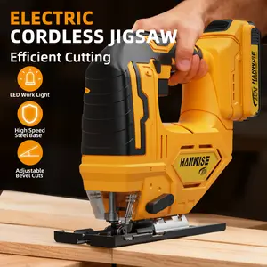 HANWISE Jig Saw Compatible With 20v Battery, Up To 2900RPM, LED Light, 45° Bevel Cuts, 3 Orbital Motions, With Jig Saw Blade For Straight/Curve/Circle Cutting